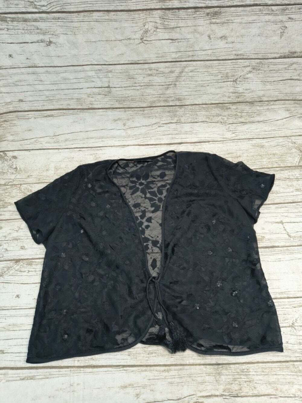 Jacques Vert Black Floral Lace Cardigan Top Size CAN 18